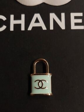 CC Sky Blue Enamel Padlock Charm Pendant
